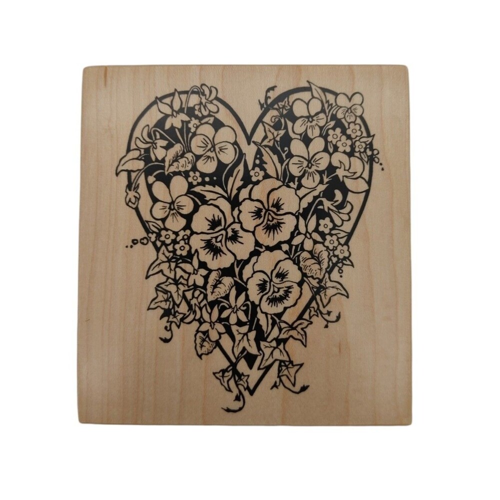 Vintage 1995 PSX Rubber Stamp K-1359 Pansy Heart Floral Victorian Love Crafting